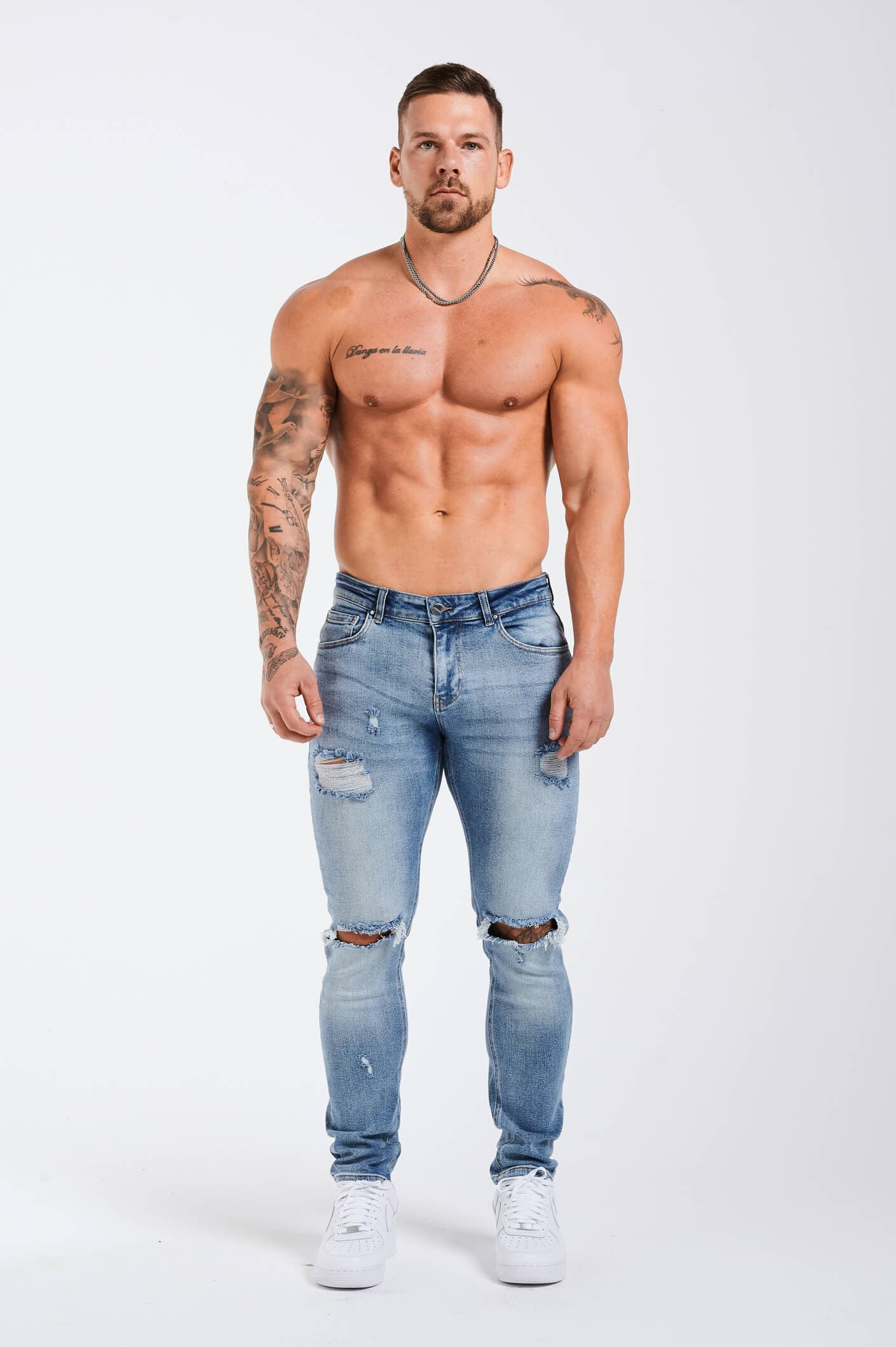 SKINNY FİT 2.0 YIRTIK VE ONARILMIŞ JEAN - ORTA MAVİ
