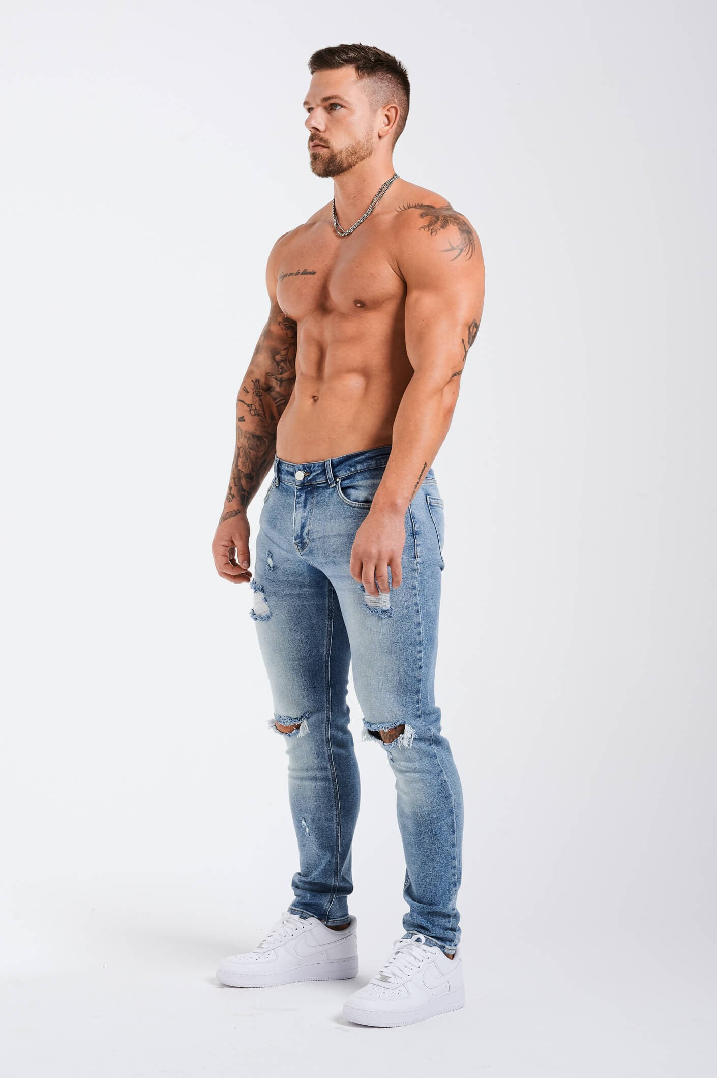 SKINNY FİT 2.0 YIRTIK VE ONARILMIŞ JEAN - ORTA MAVİ