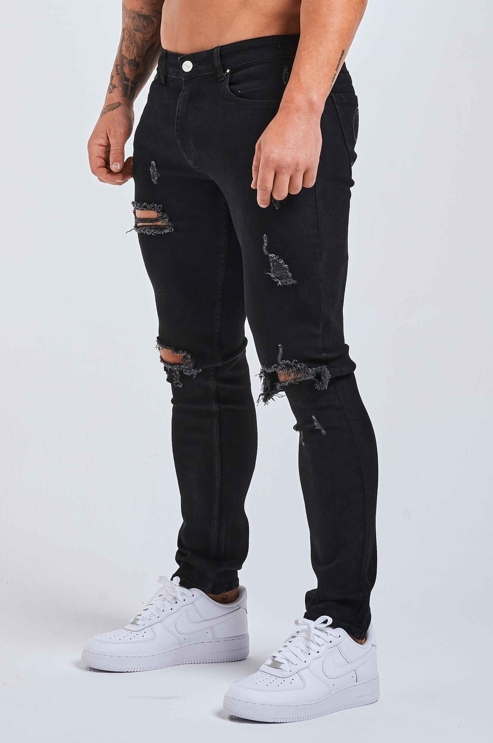 SLIM FIT KOT PANTOLON 2.0 YIRTILMIŞ & ONARILMIŞ - SİYAH