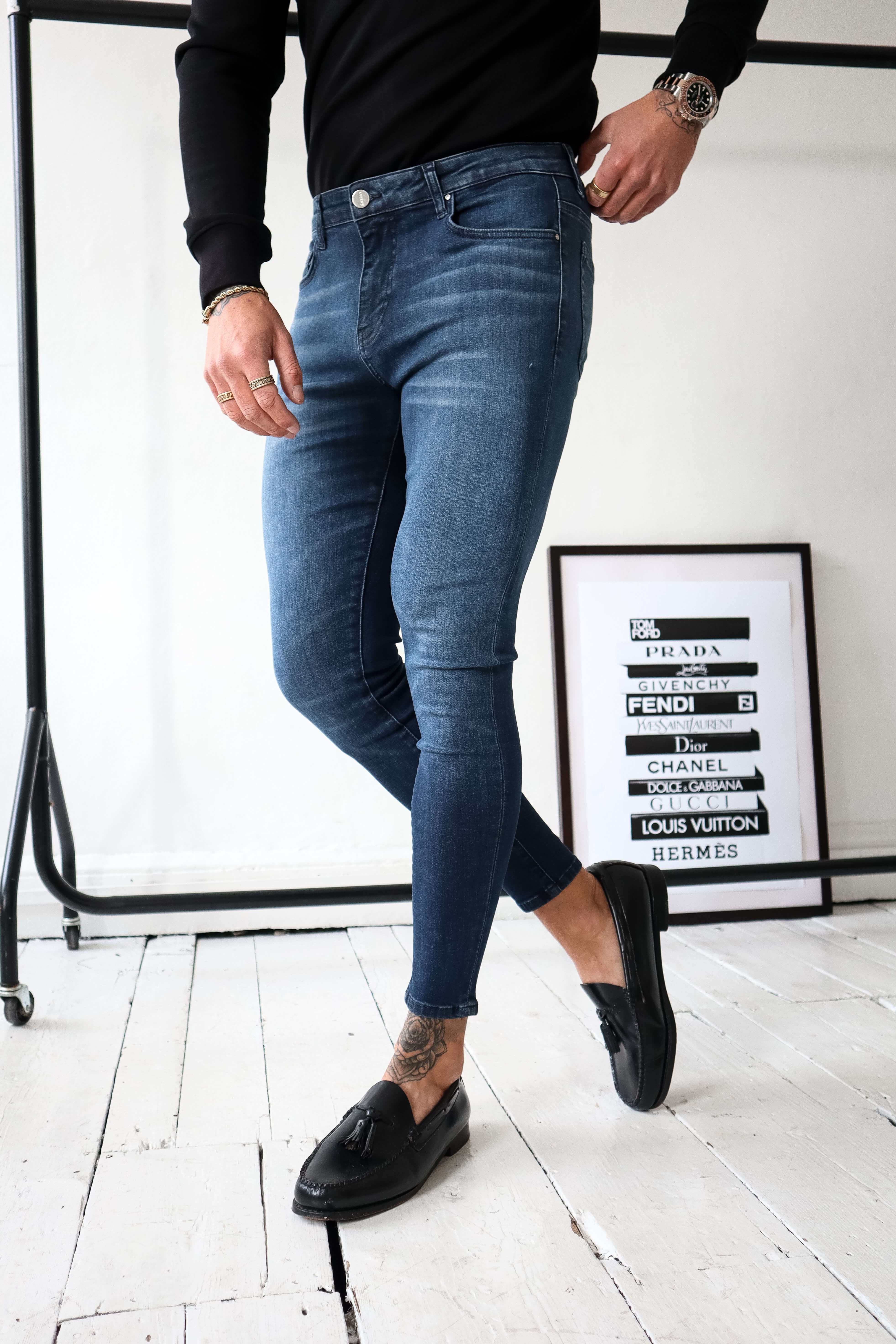 SKINNY FIT KOT PANTOLON - KOYU İNDİGO SOLUK YIKAMA