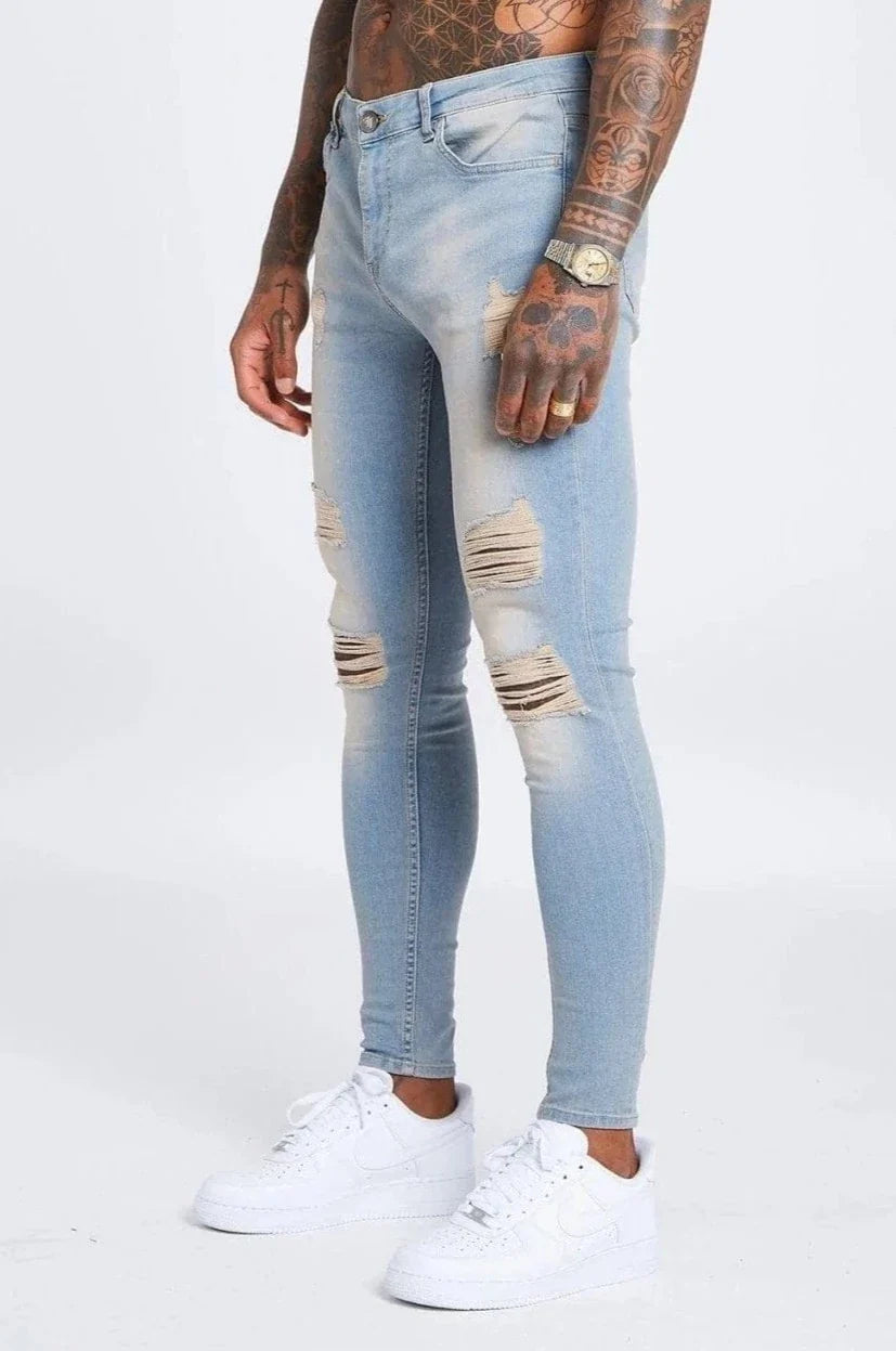 SKINNY FIT KOT PANTOLON YIRTILMIŞ & ONARILMIŞ - YIKANMIŞ TAŞ RENGİ