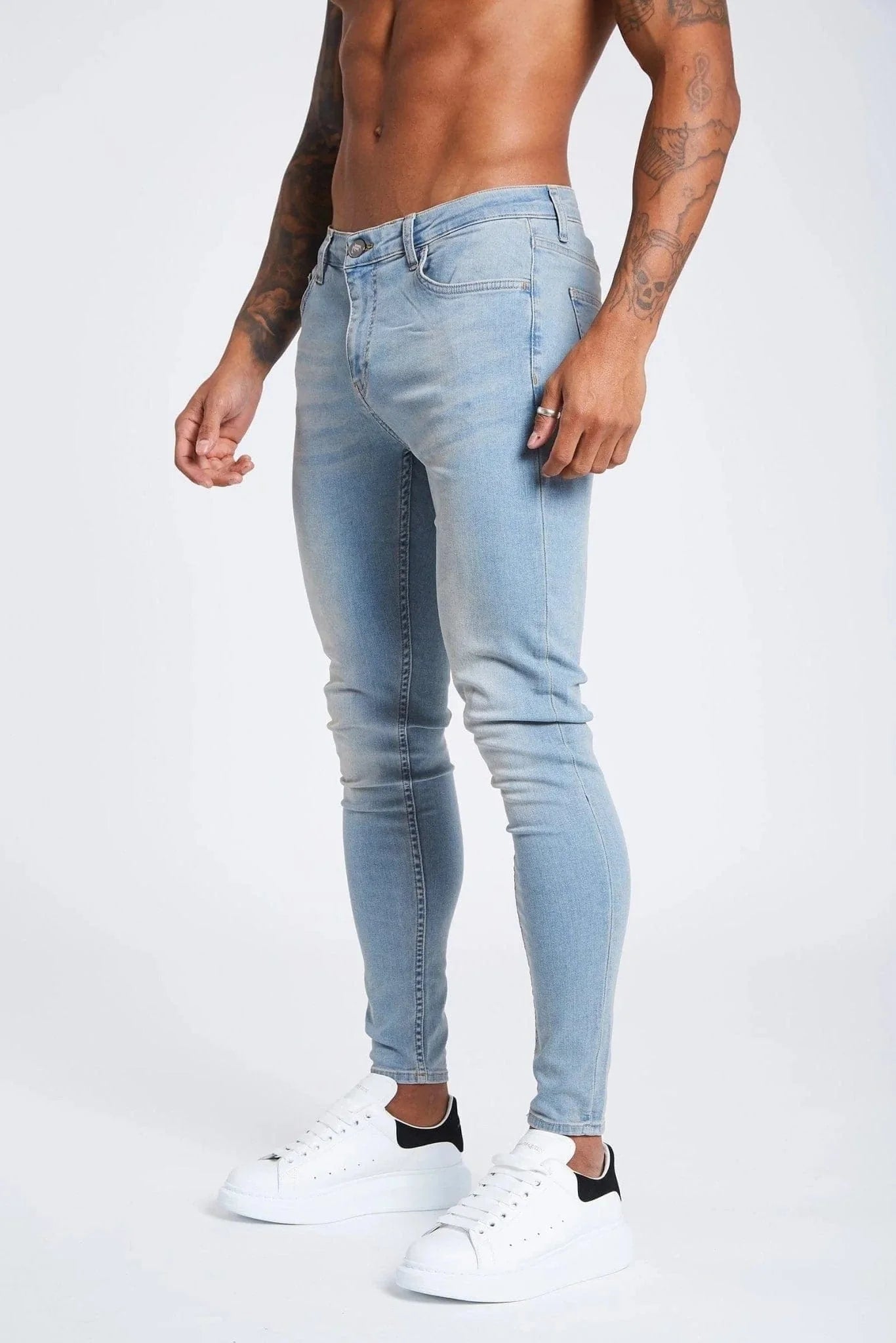 SKINNY FIT KOT PANTOLON YIRTIKSIZ - YIKAMALI TAŞ RENGİ