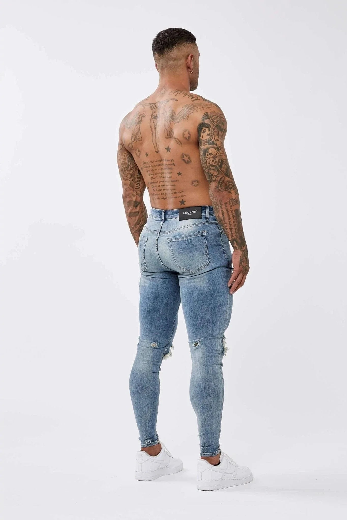SKINNY FİT YIRTIK VE ONARILMIŞ JEAN  - YIKANMIŞ KOYU MAVİ