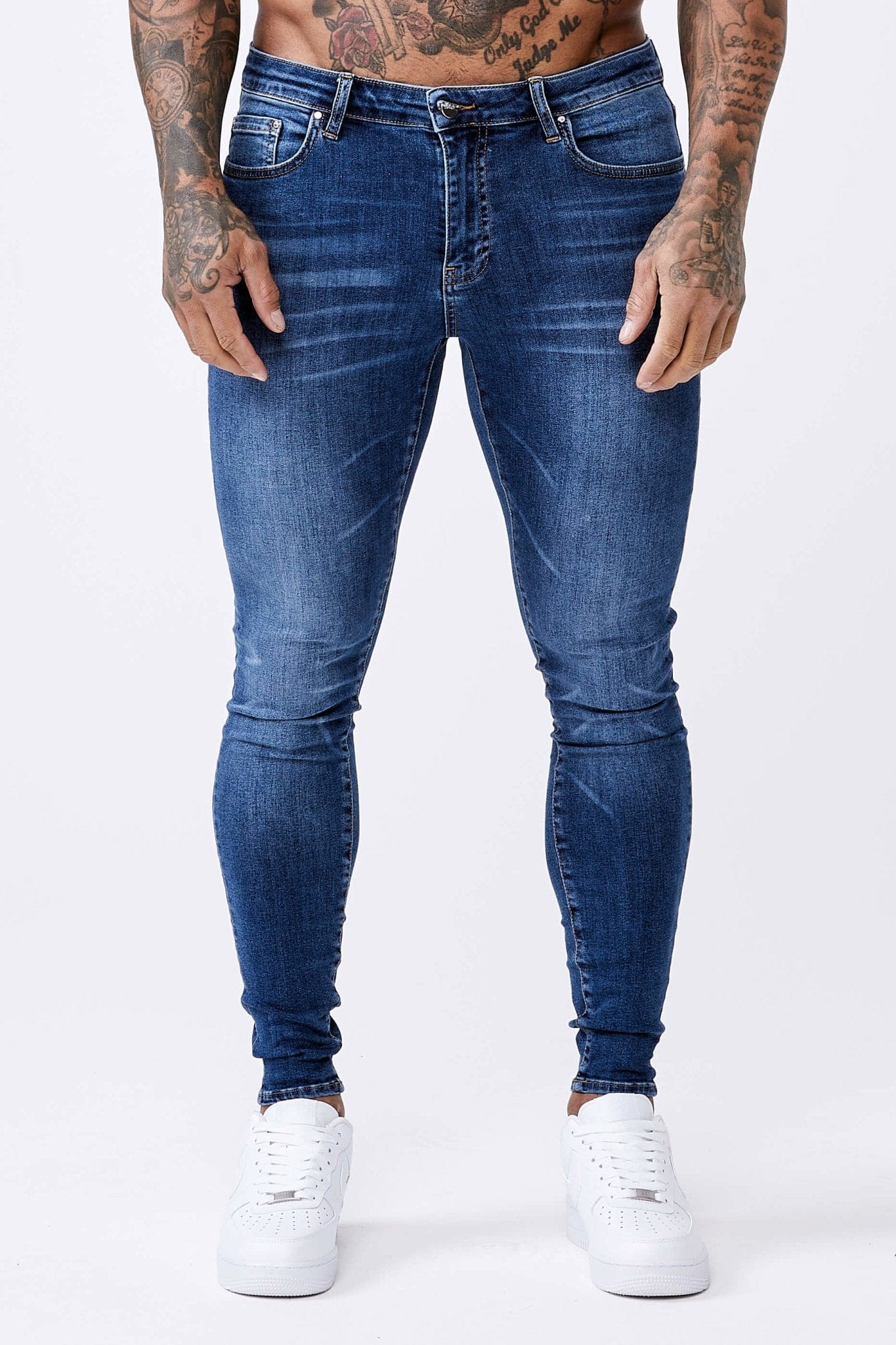 SKINNY FIT KOT PANTOLON - VİNTAGE MAVİ AŞIRI YIKAMA