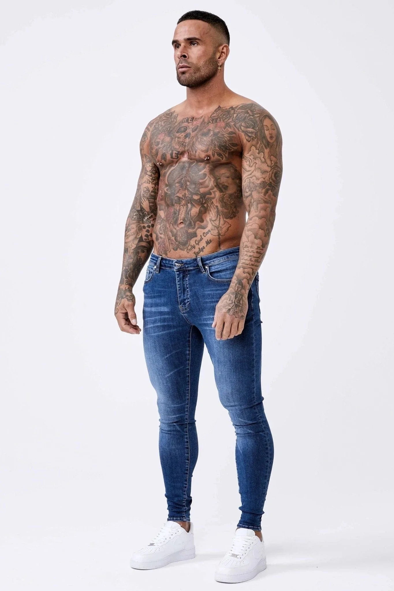 SKINNY FIT KOT PANTOLON - VİNTAGE MAVİ AŞIRI YIKAMA