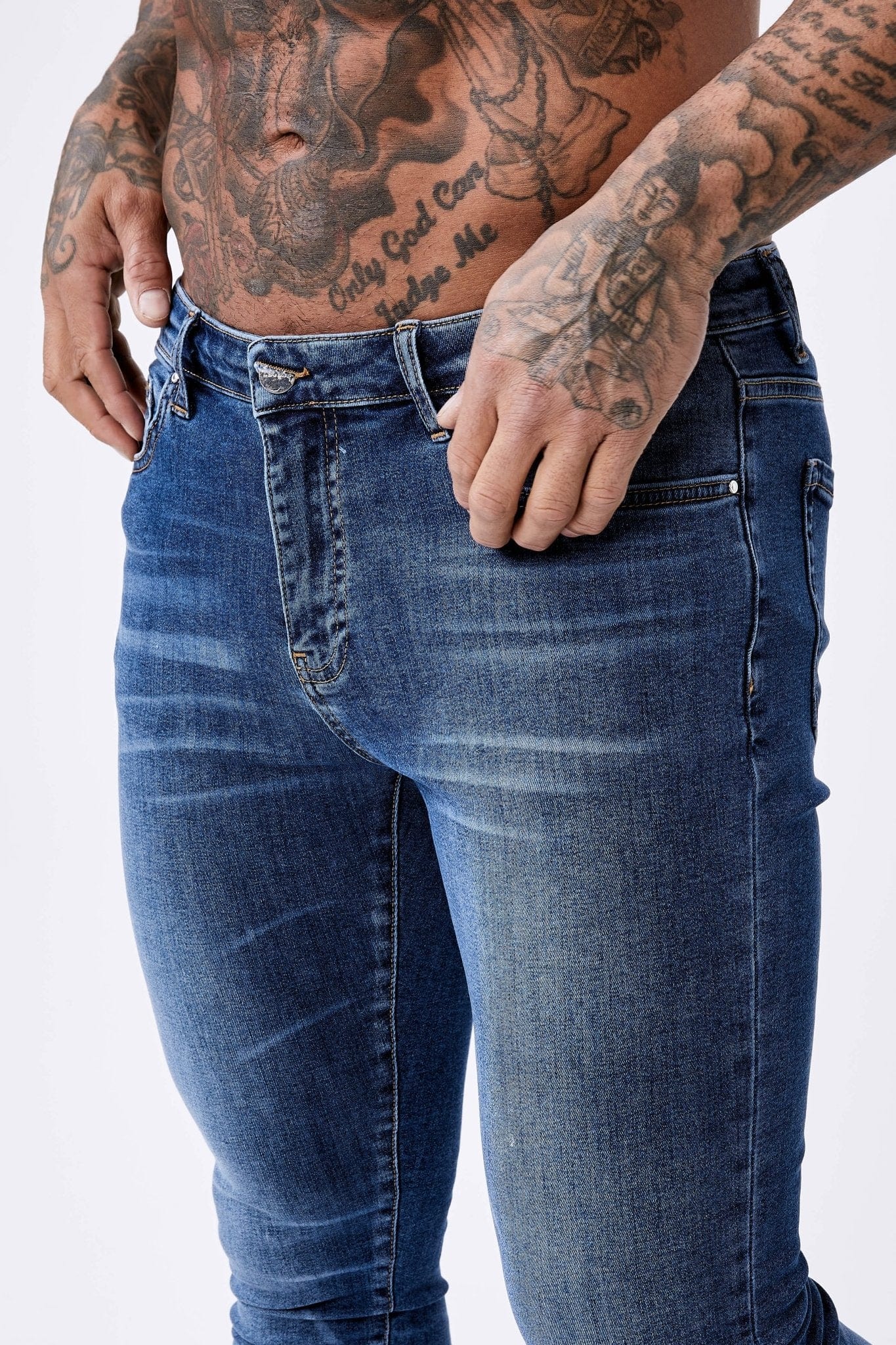 SKINNY FIT KOT PANTOLON - VİNTAGE MAVİ AŞIRI YIKAMA