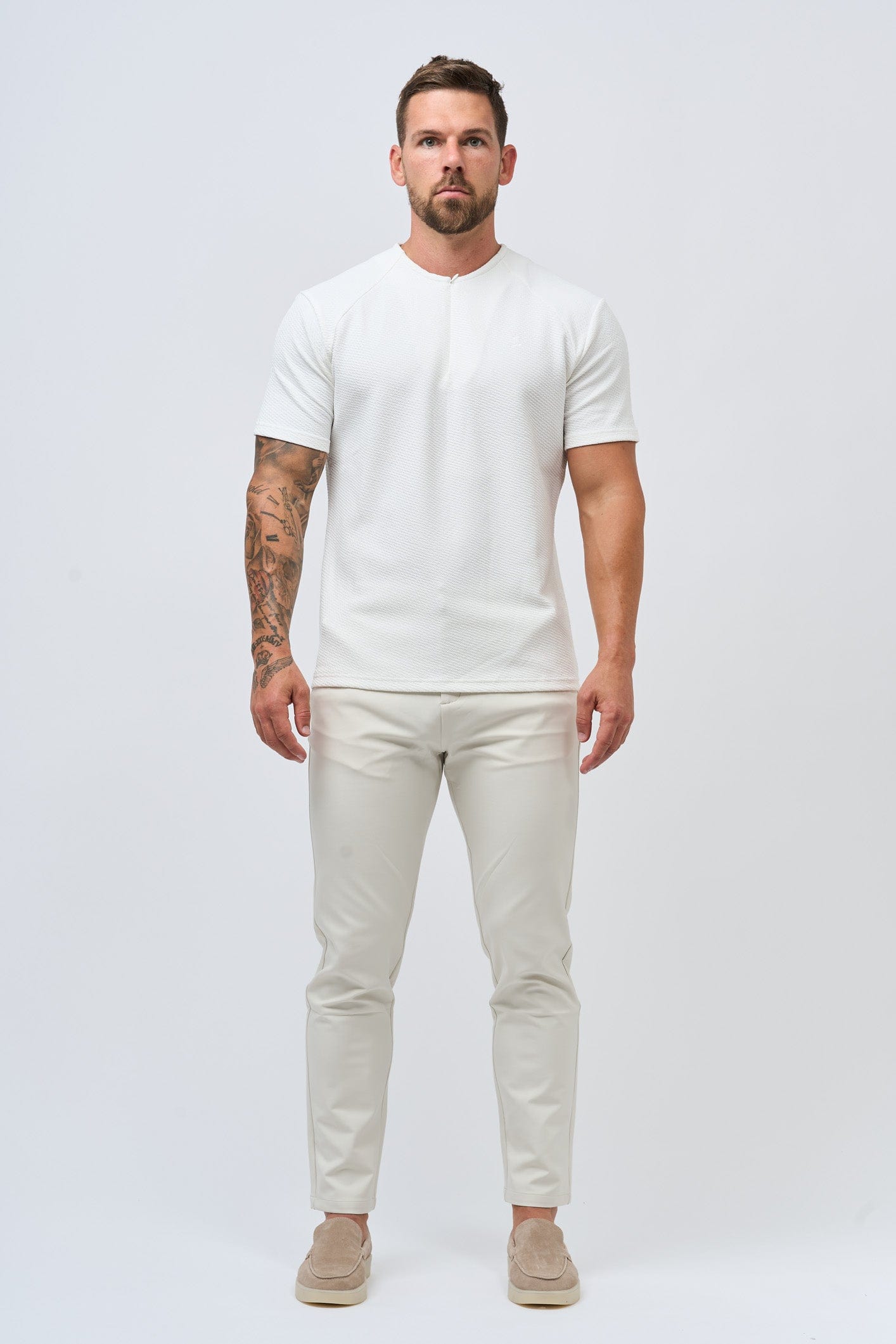 DOKULU HENLEY ÜST - BEYAZ