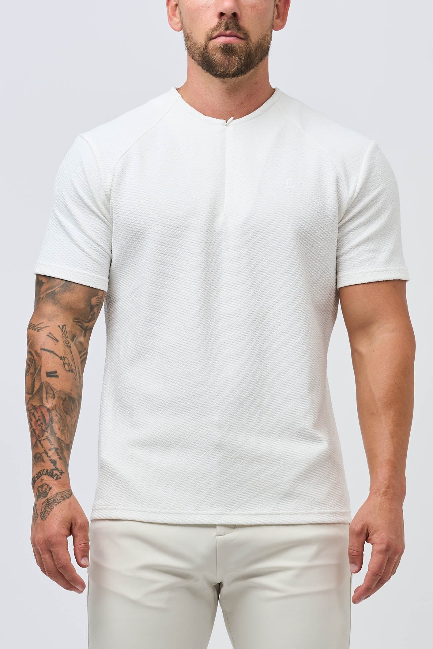 DOKULU HENLEY ÜST - BEYAZ