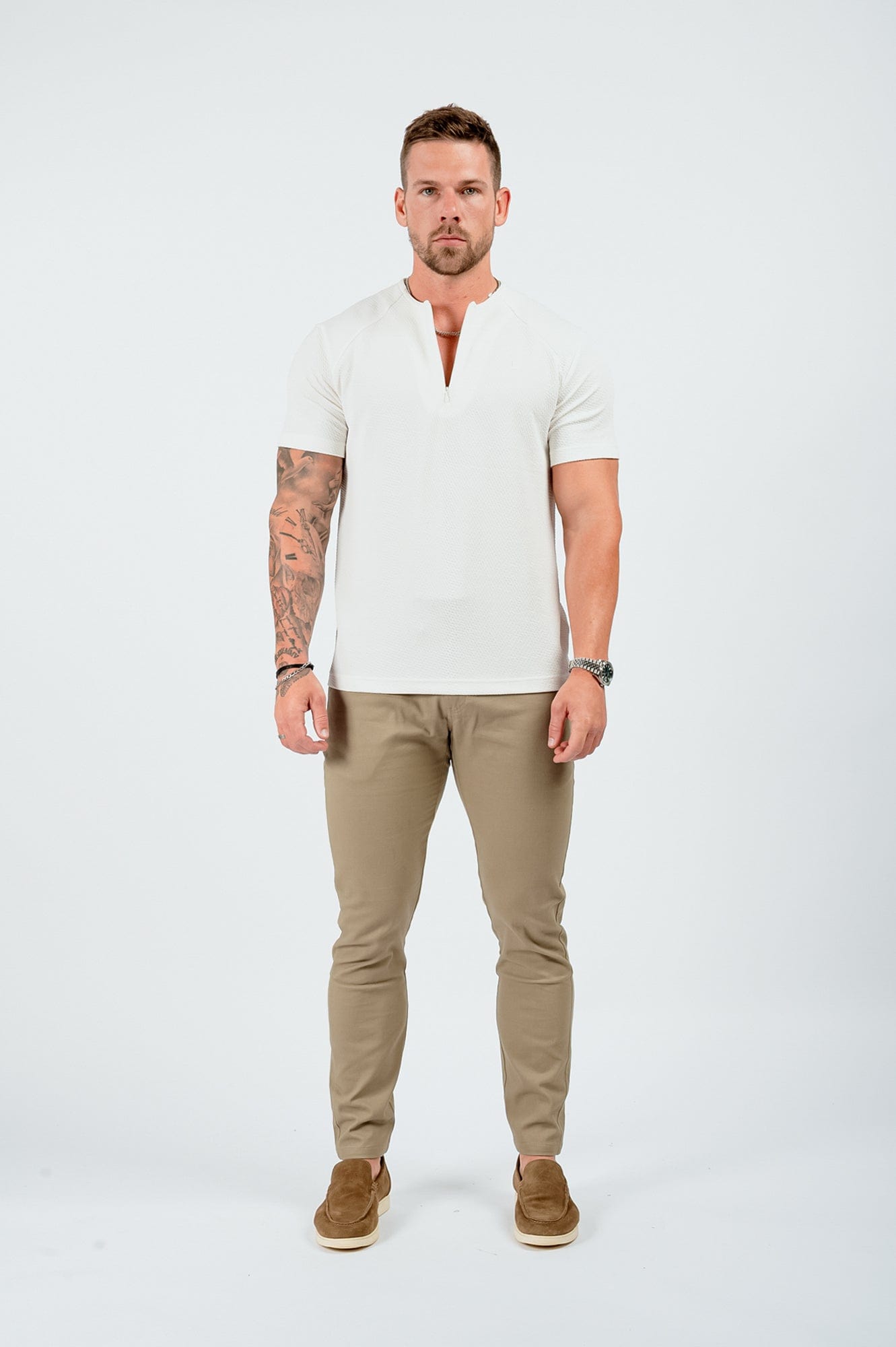 DOKULU HENLEY ÜST - BEYAZ