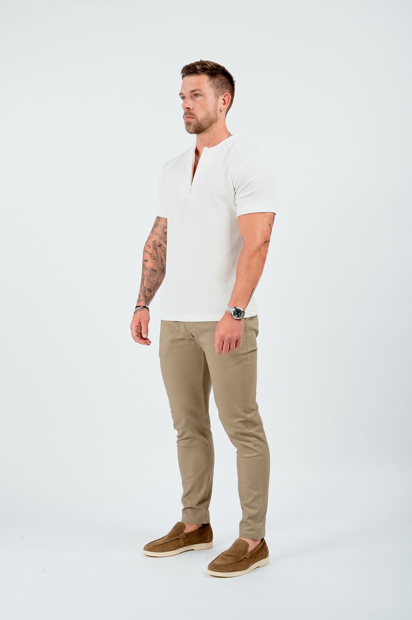 DOKULU HENLEY ÜST - BEYAZ