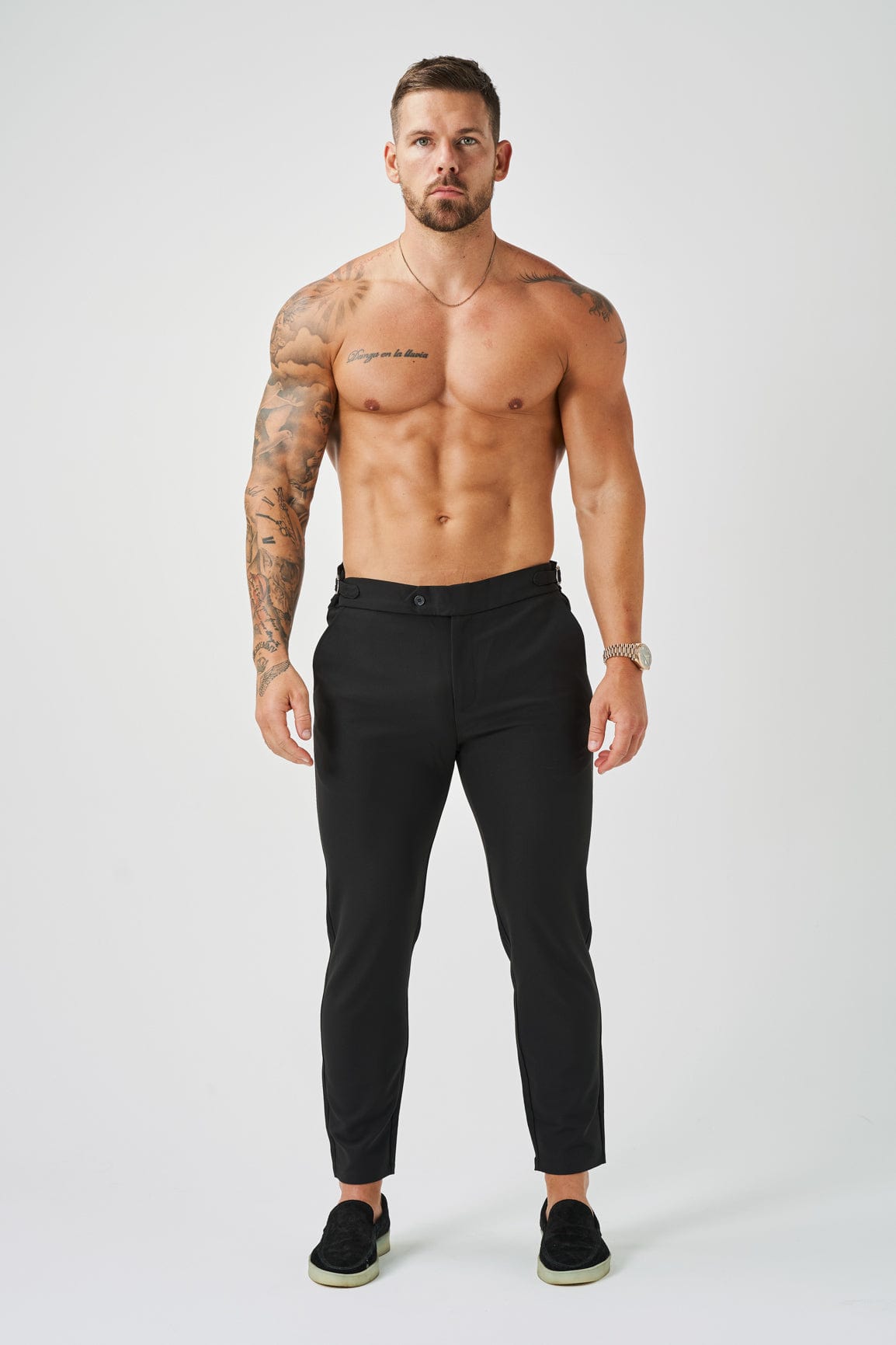 SLIM KESİM DÜZGÜN ESNEK PANTOLON YAN BÜZGÜLÜ - SİYAH