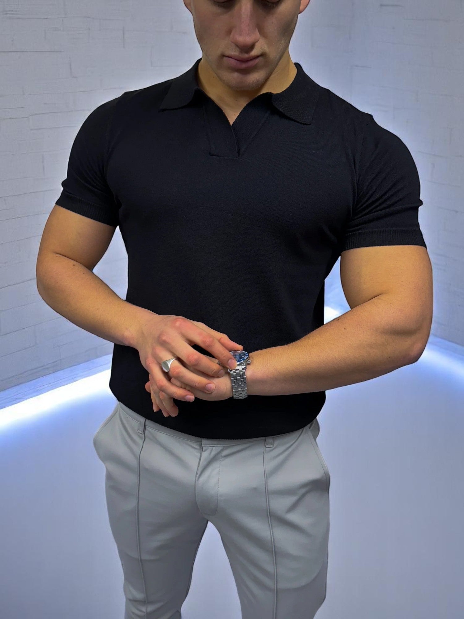 Küba Yaka Polo Eşofman - Siyah